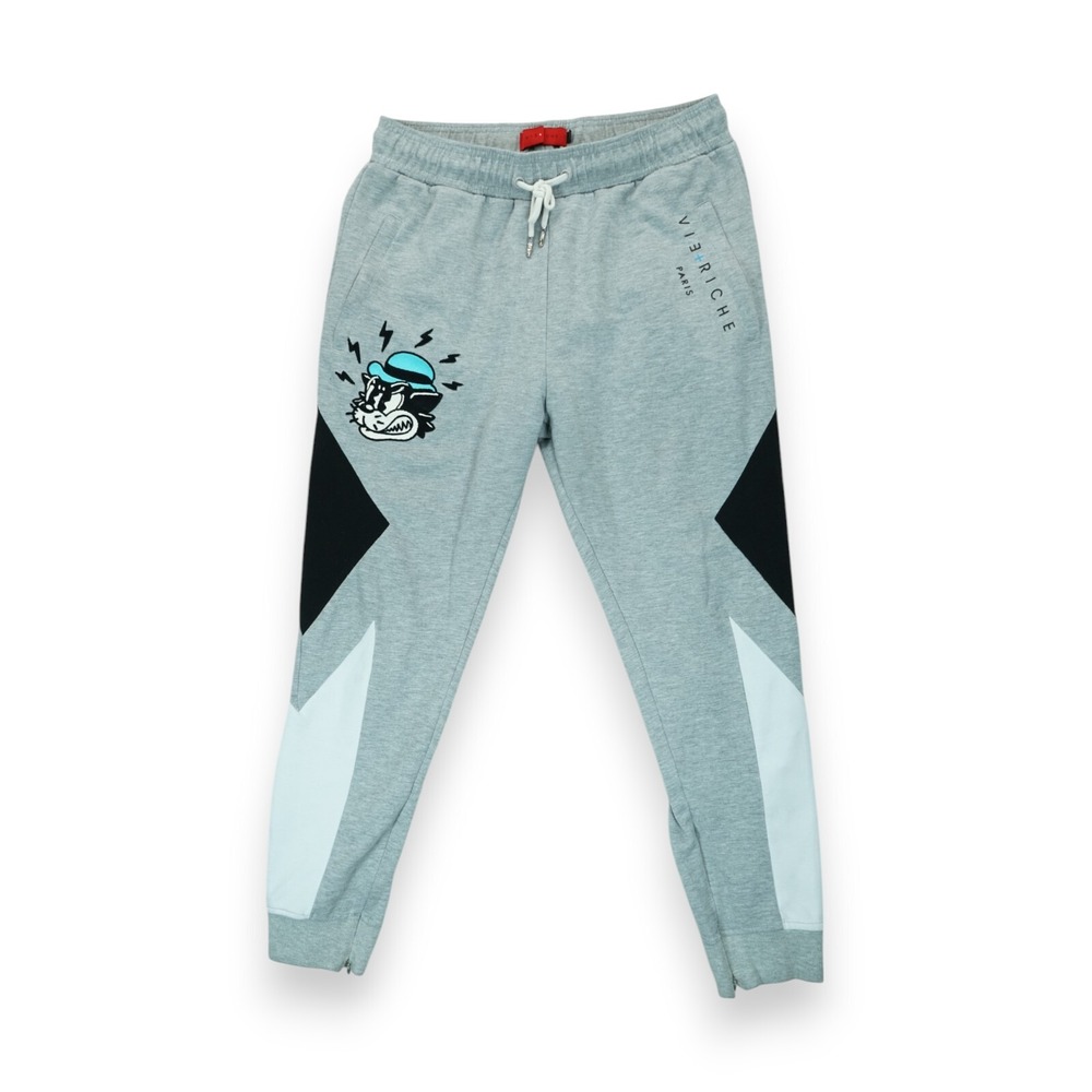 Vie +‎ Riche Paris Men's Jogger Pants Size Large Angry Cat Cartoon Embroidered